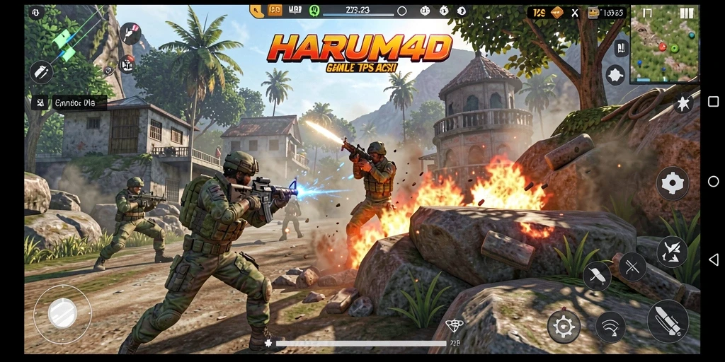 Tampilan gameplay intens di HARUM4D dengan aksi TPS yang mendebarkan.