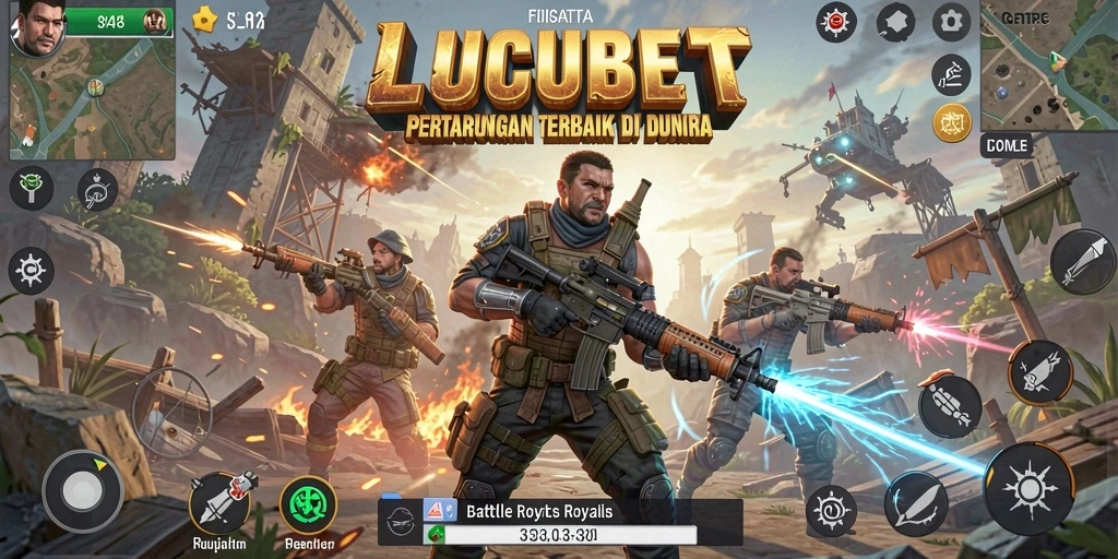 Screenshot utama LUCUBET menampilkan aksi seru di arena Battle Royale.