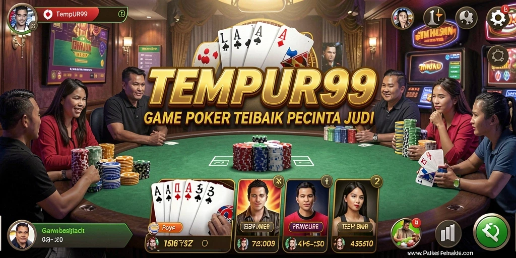Screenshot gameplay TEMPUR99 menampilkan pemain yang bersaing di meja Poker.